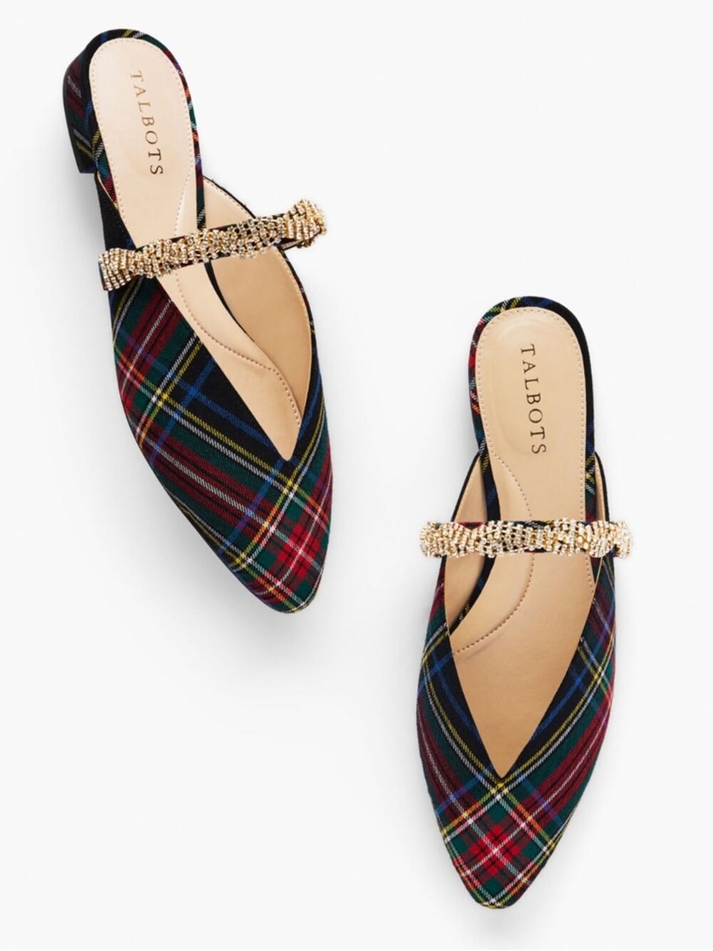 Talbots Celebration Plaid Edison Embellished Mule Flat 6.5